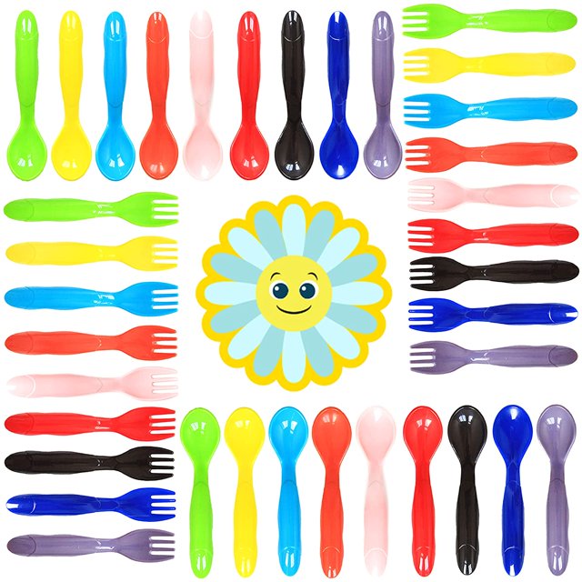 36 Pcs Ustensiles en Plastique pour Tout-Petits, Ensemble de 18 en 9 Couleurs Assorties, Fourchettes en Plastique pour Enfants Cuillères pour Enfants, Va au Lave-Vaisselle, Couverts pour Tout-Petits, Ensemble de Couverts en Plastique pour Enfants, 9 Couleurs Assorties