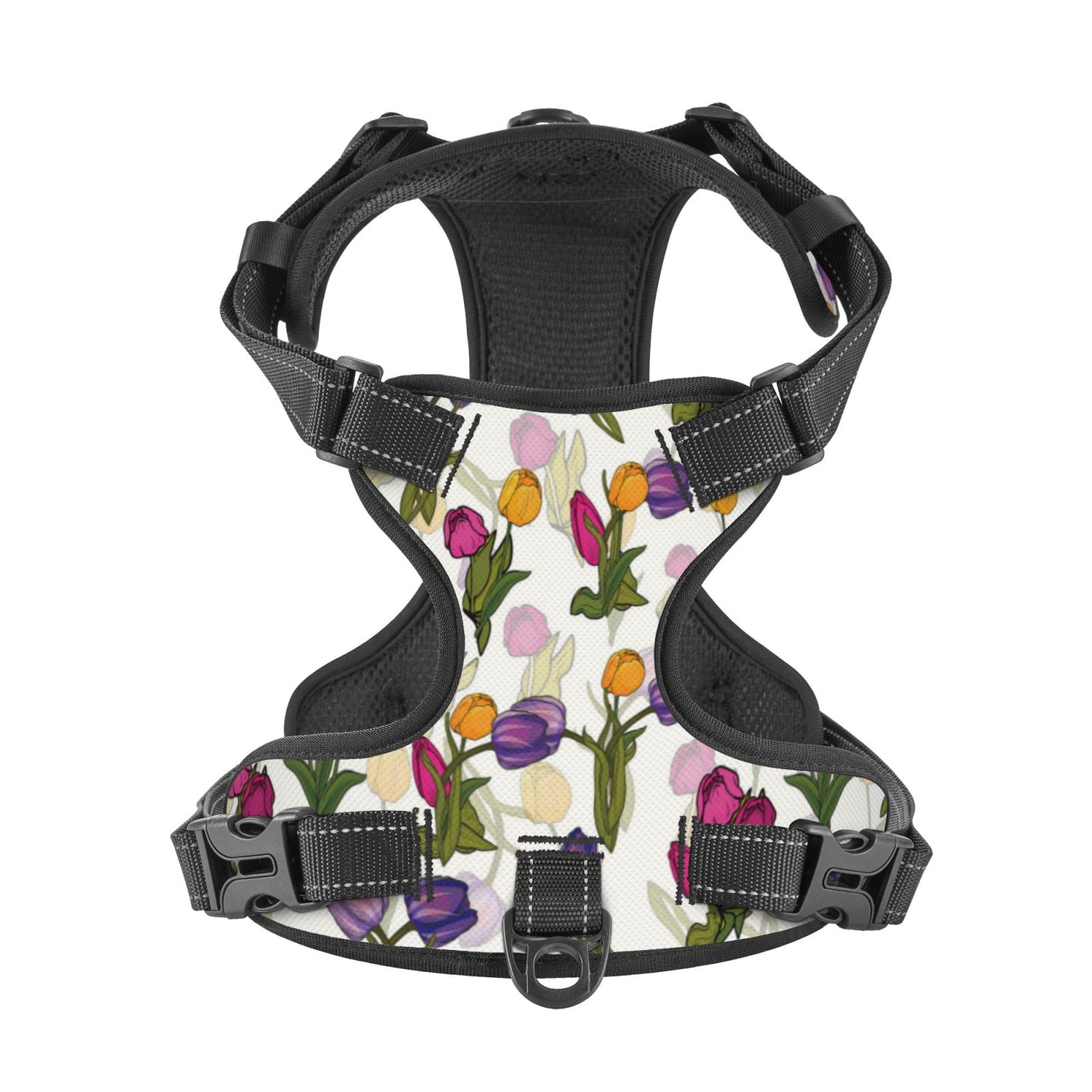 Kdxio Tulips Flowers Print No Pull Dog Harness Adjustable Reflective Oxford Easy Control Medium Large Dog Harness for Training and Everyday-Small