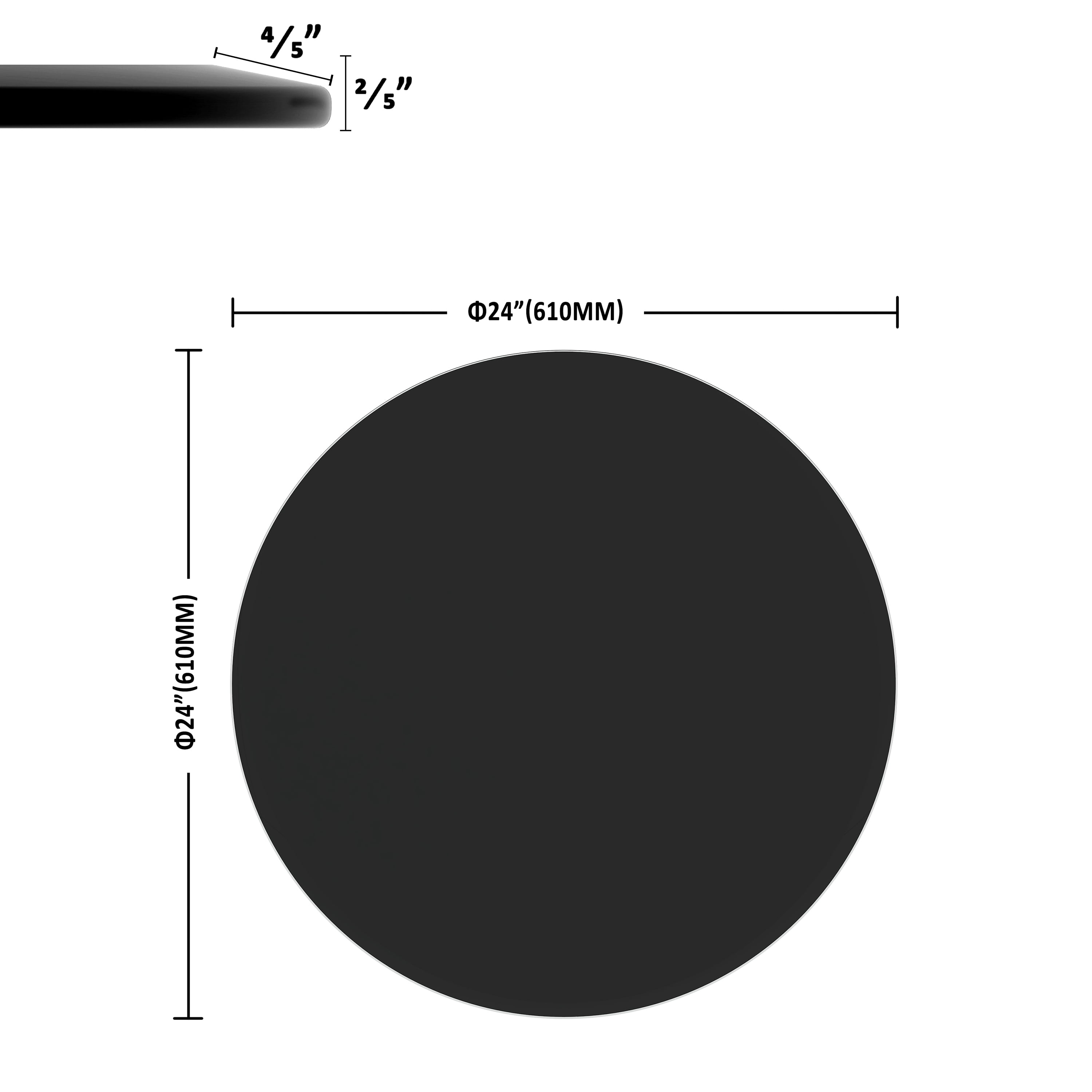 MAYEERTY 24" Round Tempered Glass Table Top, 2/5 Thick Beveled Polished Edge, Black