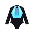 thumbnail image 6 of iiniim Girls Leotard Shiny Color Block Long Sleeve Gymnastic Athletic Bodysuit for Yoga Sports Dancewear Light Blue 14, 6 of 7