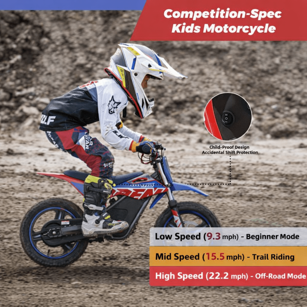 RFN Off-Road Electric Dirt Bike for Kids 36V Max 700W, 7.5Ah Removable Battery, 3 Speed, Max Speed 22 mph, Hydraulic Brakes Kids Electric Ebike Ages 4–8