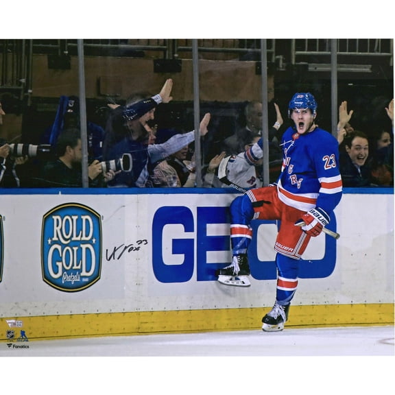 Adam Fox New York Rangers Autographed 16" x 20" Blue Jersey Goal Celebration Photograph - Fanatics Authentic Certified