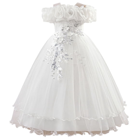 Fgnfyis Girls Dress Carnival Elegant off Shoulder Sleeveless Tutu Party Gown for Casual Wedding Wear Summer Dresses for Girls White 10 Years