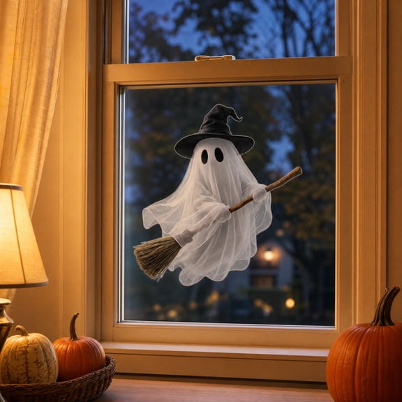 Halloween Wall Stickers for Bedroom Living Room Decor, Witch Ghost Window Clings Spooky Season Removable Decals for Home Party Decoration, Cute House Theme Indoor Wall Art, Colorful