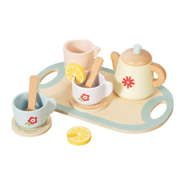 Juego de té para niños, juego de té de , tazas de madera, regalo de cumpleaños, juego de simulación, accesorios de cocina para niñas y niños.