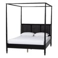 thumbnail image 1 of Baxton Studio Marisela Bed with Rattan Headboard Black Wood Frame Queen Size, 1 of 9