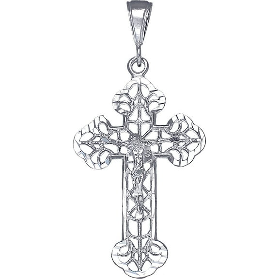 Large Sterling Silver Cross with Jesus Pendant Necklace with Diamond Cut Finish