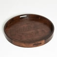 thumbnail image 5 of KINGCRAFT 22 x 22 inches Large Round Ottoman Table Tray Wooden Solid Circle Serving Tray with Handle Black Walnut Platter Decorative Tray for Oversized Ottoman Home Breakfast in Bed Tea Coffee, 5 of 10