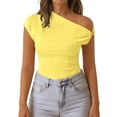 thumbnail image 3 of FAHXNVB Women's One Shoulder T-Shirts Ruched Short Sleeve Casual Slim Fit Tees Tops Solid Color Lightweight Soft Party Fashion Shirts, 3 of 8