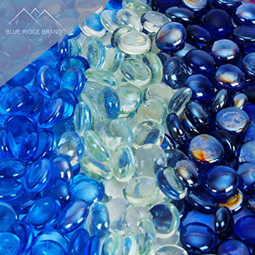 Fire Pit Glass - Dark Blue, Light Blue, Clear Blend Reflective Fire Glass Beads 3/4" - Reflective Fire Pit Glass Rocks - Reflective Glass Beads for Fireplace and Landscaping 3, 5, 10, 20, 50 Pounds