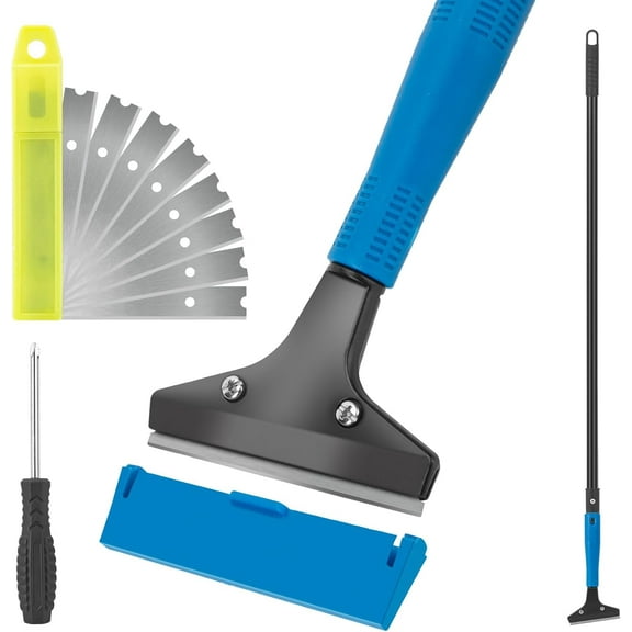 Floor Scraper Heavy Duty, 4" Wide Razor Blade Scraper Tool with 45.7" Long Handle, 10PCS Extra Metal Blades, Scraper for Cleaning Glass Wall Gum Paint Tile Glue Linoleum Sturdy Durable