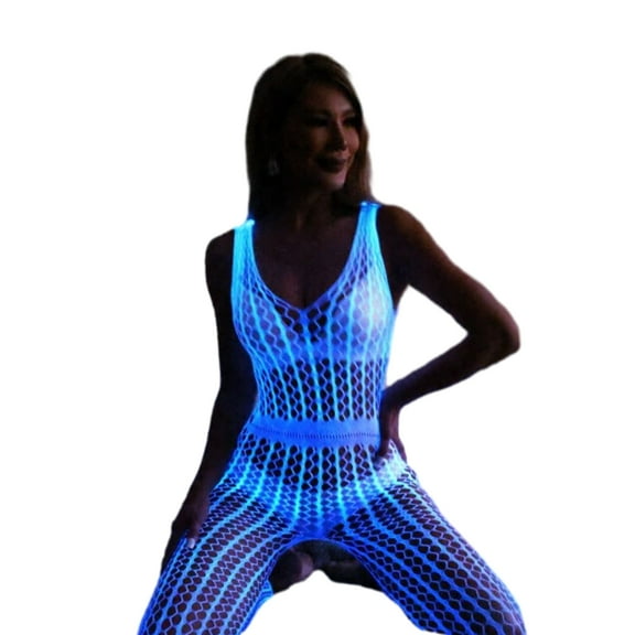 YROHGKPN Glow In The Dark Fishnet Bodysuit for Women Open Crotch Bodystockings Hollow Out Mesh