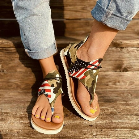 

Women Comfy Sandal Cutout Thong Sandals Vintage Casual Back Zips Flat Heel Clip-Toe Shoes 36 Camouflage Green