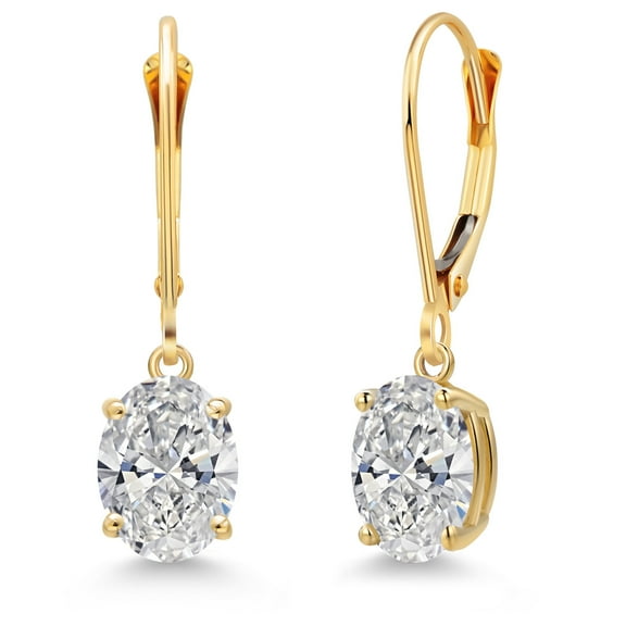 Gem Stone King 2.00 Cttw IGI Certified Lab Grown Diamond Dangle Drop Earrings for Women in 14K Yellow Gold | Oval Cut 1 Ct Each | VS1 Clarity | D-E Color