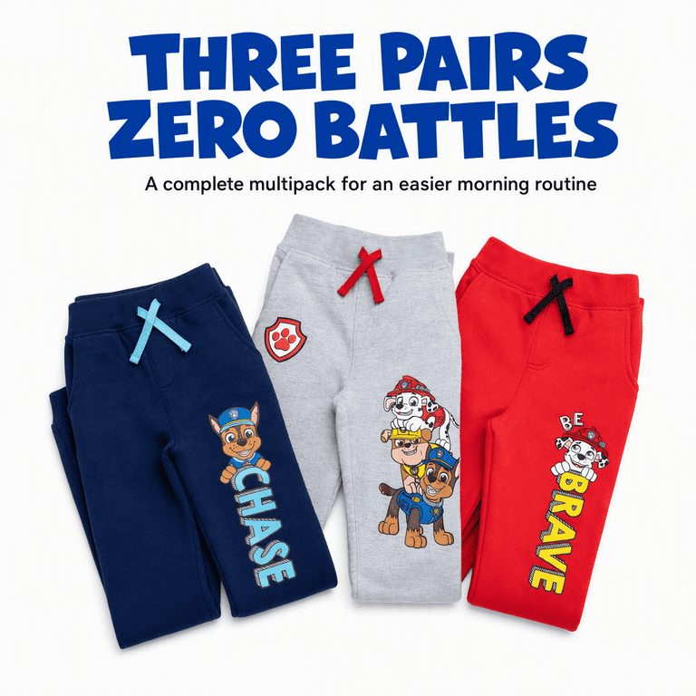 Paw Patrol Boys' 3-Pack Fleece Jogger Pants photo 3