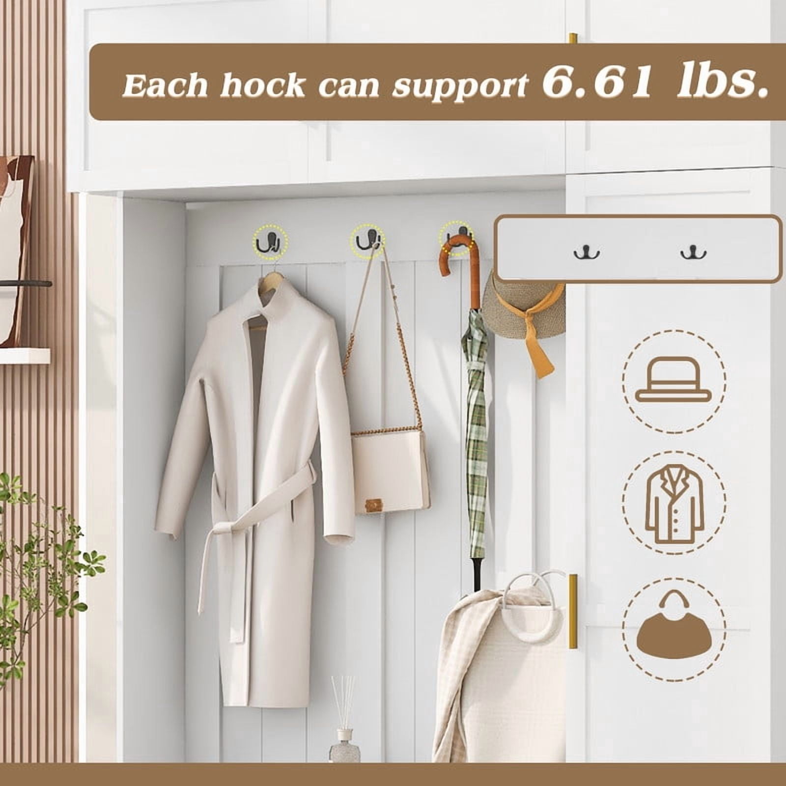 4-in-1 Hall Tree with Padded Bench and Storage Cabinets, Entryway Coat Rack with 4 Hooks and Multi-Tier Storage Shelves, Mudroom Bench Shoe Organizer for Living Room Hallway