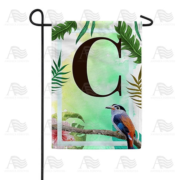 America Forever Tropical Summer Monogram Garden Flag Letter C 12.5 x 18 inches Palm Leaves Hibiscus Coastal Bird Double Sided Vertical Outdoor Yard Lawn Decorative Red Floral Garden Flag