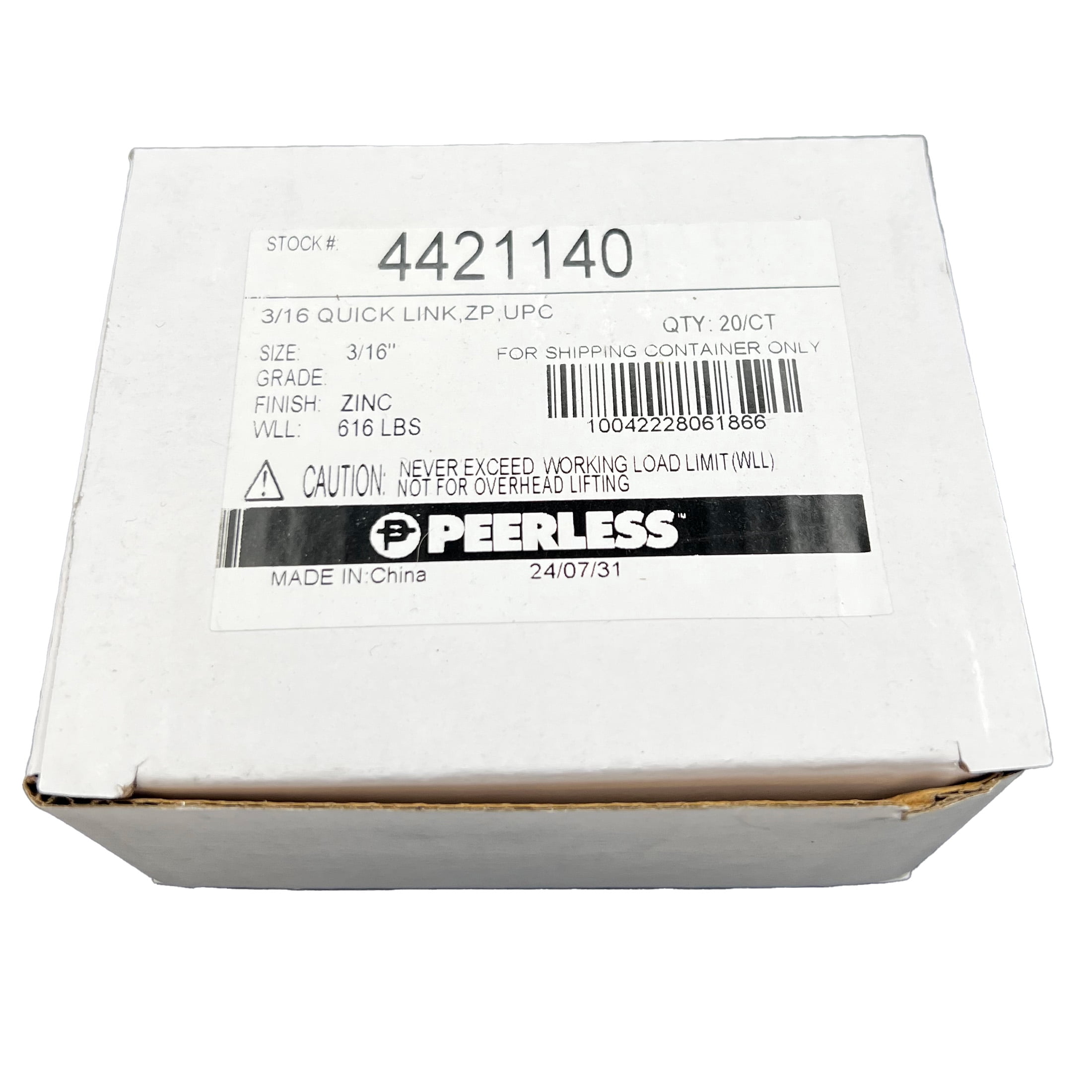 3/16" Quick Link, 20 Piece, Zinc, UPC Tagged, Peerless Chain #4421140