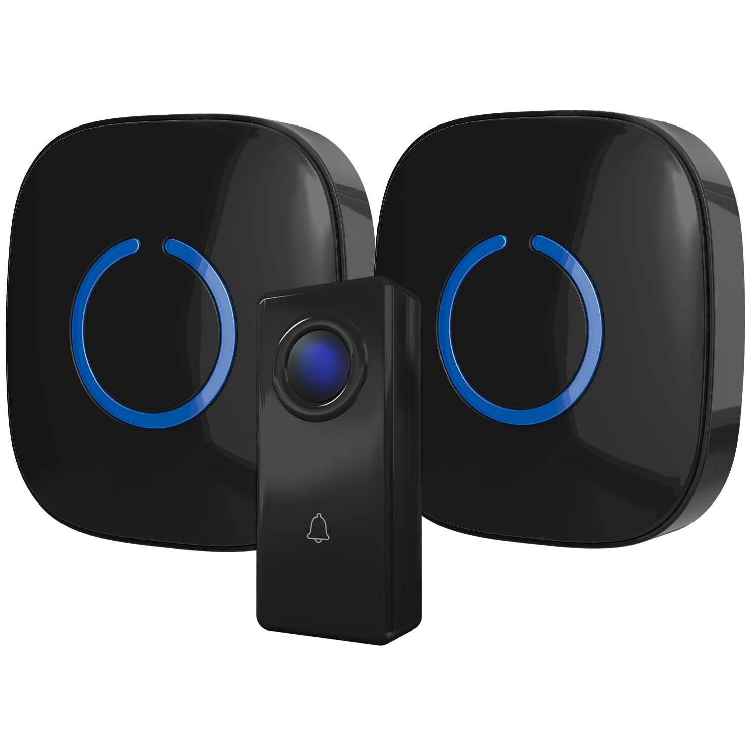 Photo 1 of CROSSPOINT Expandable Wireless Multi-Unit Long Range Doorbell Chime Alert System, includes 2 x Plug in Receivers and 1 x 100 Waterproof Transmitter Button, Model CXR, Gloss Black