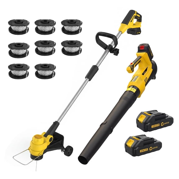 Cordless Leaf Blower & String Trimmer Combo 20V – 550 CFM 130 MPH Yard Blower with 12" Electric Weed Wacker, 2×2.0Ah Batteries & Charger, Lightweight Lawn Care Tool Set Black & Yellow