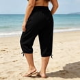 thumbnail image 7 of Costeam Womens Plus Size Drawstring Ankle Tie Capri Pants Dual Side Hand Pockets Elastic High Waist Soft Stretch Knit Loose Fit Casual Loungewear Cropped Trousers, 7 of 7