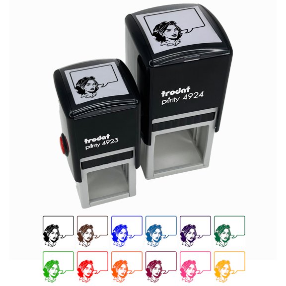 Comic Woman with Empty Text Speech Bubble Self-Inking Rubber Stamp Ink Stamper - Black Ink - Small 1 Inch
