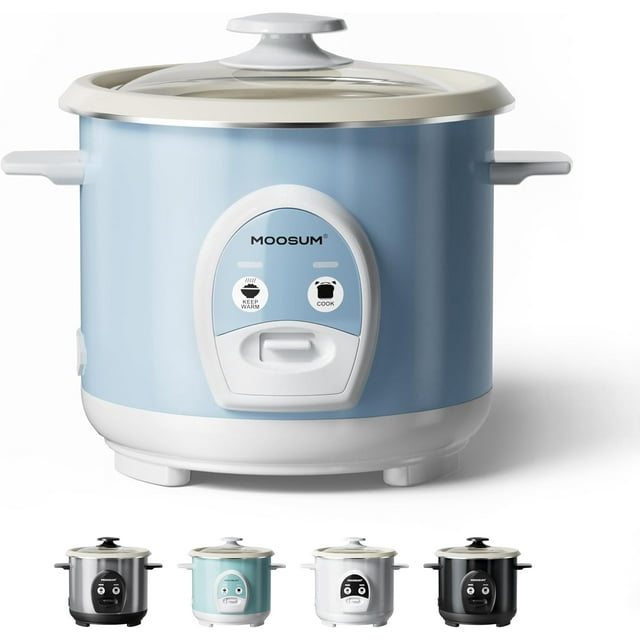 MOOSUM Electric Rice Cooker with One Touch for Asian Japanese Sushi Rice, 3-cup Uncooked/6-cup Cooked, Fast&Convenient Cooker with Ceramic Nonstick Coating inner pot, Auto Warmer, Blue