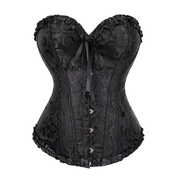 Corsé deshuesado con cordones para mujer, corpiño, lencería, Bodyshaper, Top, corsé de princesa, negro