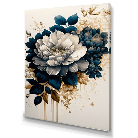 Designart Blue And Gold Dahlia Bunch IV Canvas Wall Art
