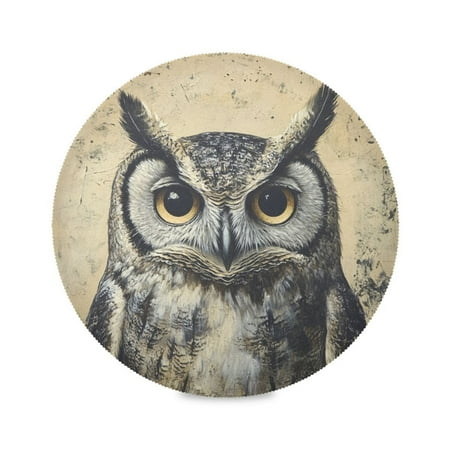 

Round Plate Mat 15.4x15.4 Inchesx4 Placemat Table Mat Kitchen Mat Coffee Mat Fabric Thick Strong Wear-Resistant Heat Resistance Cool Big Owl