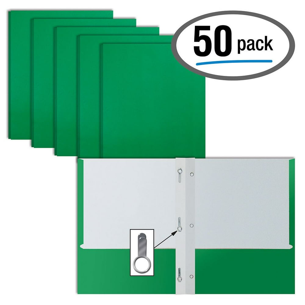 Green Paper 2 Pocket Folders with Prongs, 50 Pack, by Better Office