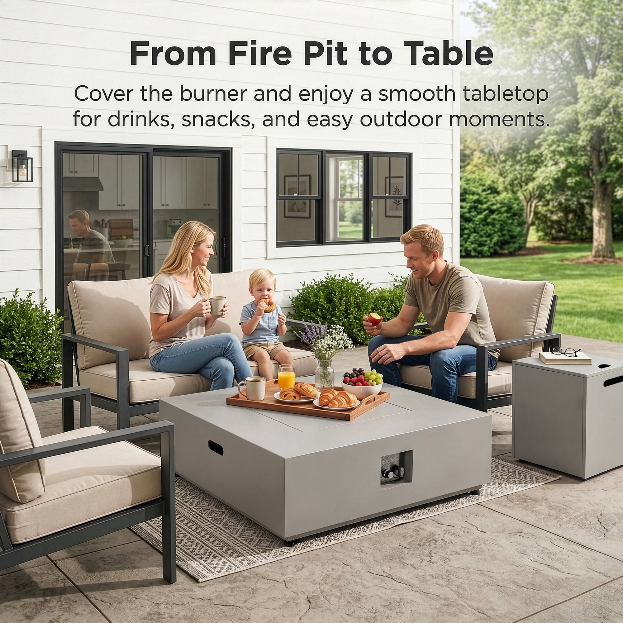 RADIATA 40" Square Propane Fire Pit Table, Dual Fuel Natural Gas Fire Pit Convertible, 50,000 BTU Modern Gas Fire Pit with Hidden Tank Side Table,Outdoor Fire Pit Table for Outside Patio