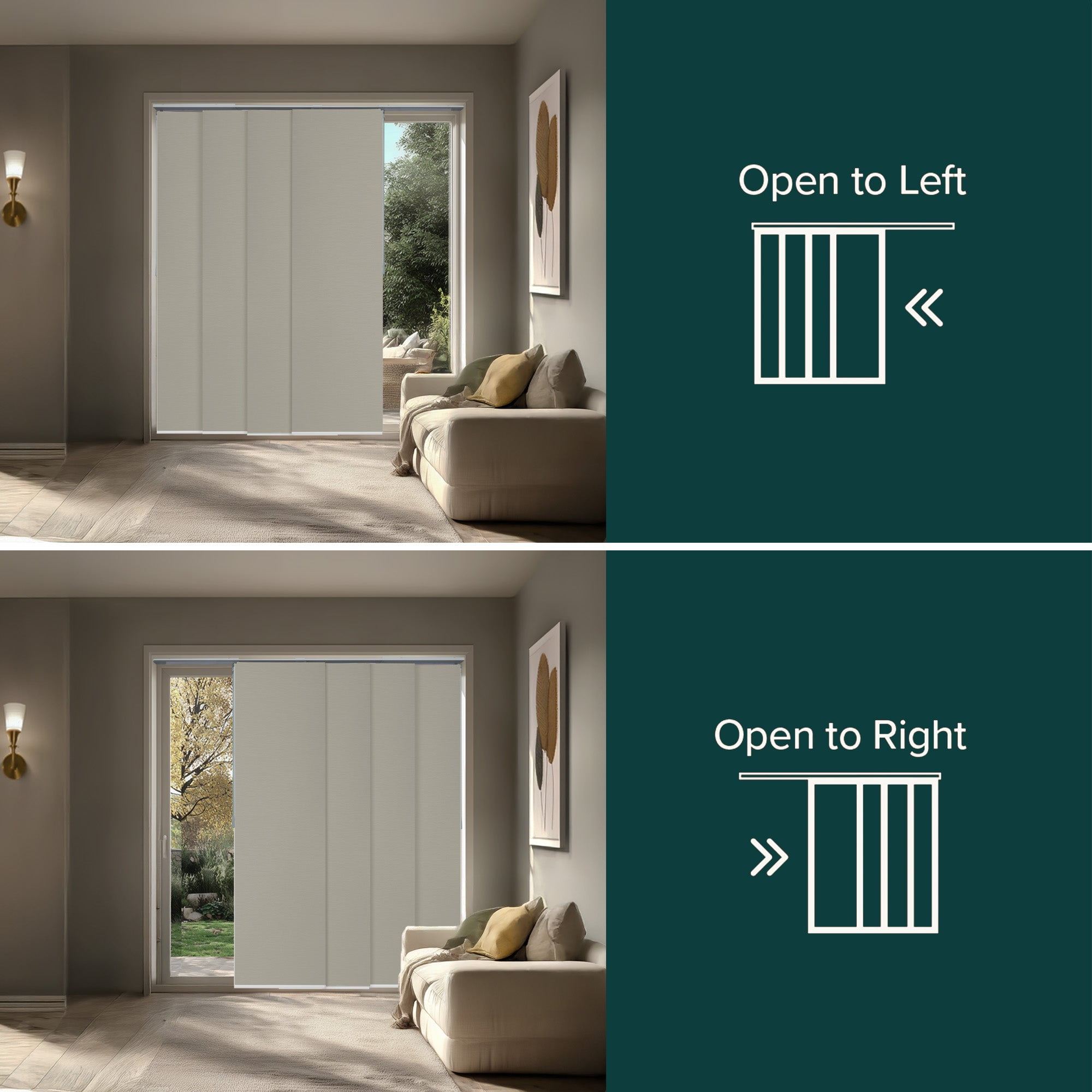 Chicology Adjustable Sliding Panel Blinds. Movie Night Silver, 46"-86"W X 0"-96"H