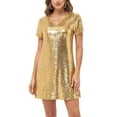 thumbnail image 1 of Robes de Soirée Cocktail à Paillettes pour Femmes, Doré, Très Grand, 1 of 5