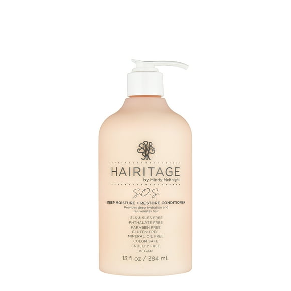 Hairitage S.O.S. Deep Moisture & Restore Deep Conditioner with Marshmallow Extract & Safflower Oil for Dry, Thick Hair | For Coily, Curly & Wavy Hair Types | Vegan for Women & Men, 13 fl. oz.