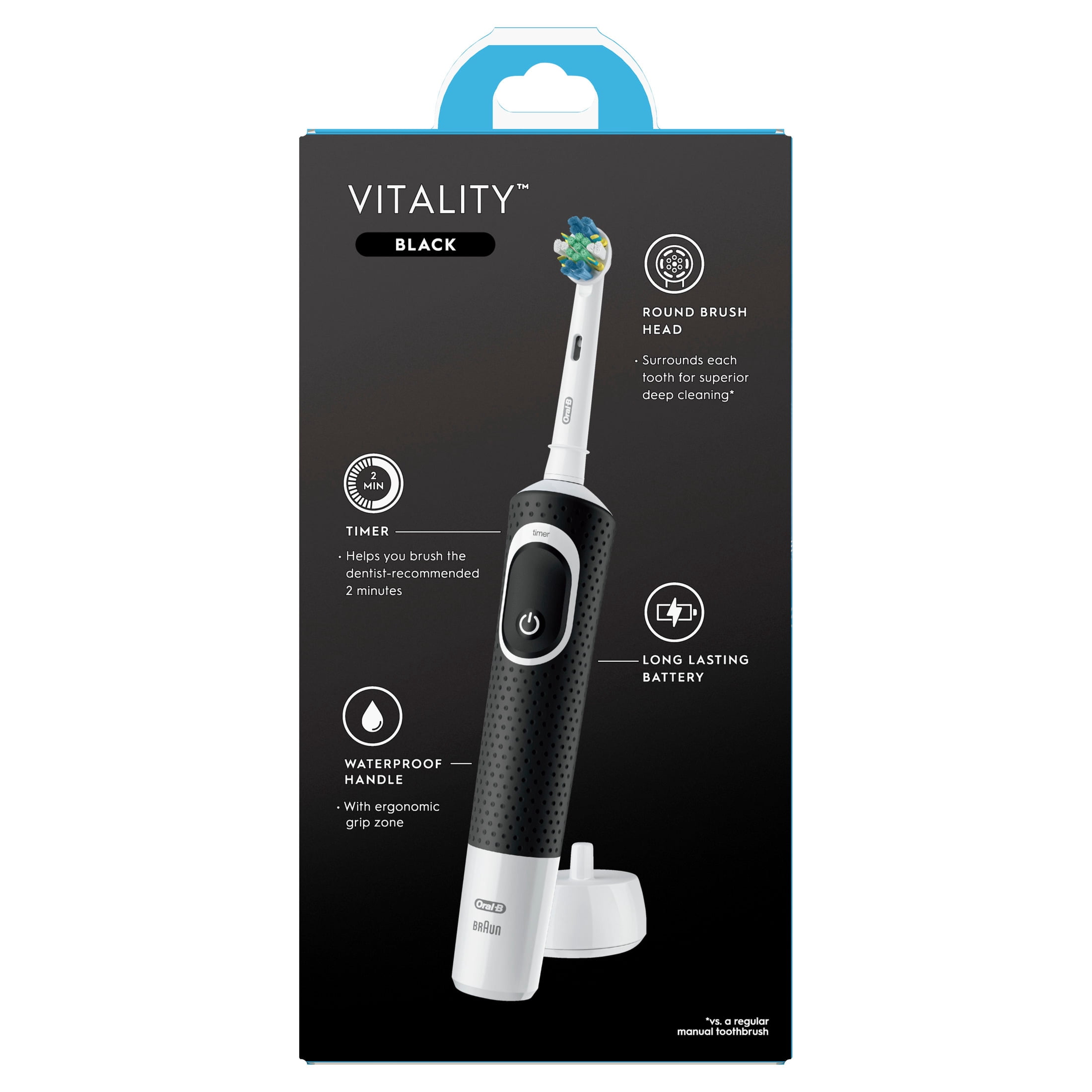 Oral‑B Floss, Vitality Floss Action Rechargeable Electric Toothbrush, Black, 1 Count, for Adults & Kids 3+