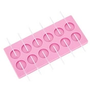 crystallove 12-capacity Silicone Mold, Lollipop Mold, candy Mold, Soap Mold, chocolate Mold with Sticks for Baking (Pink, 1pcs)