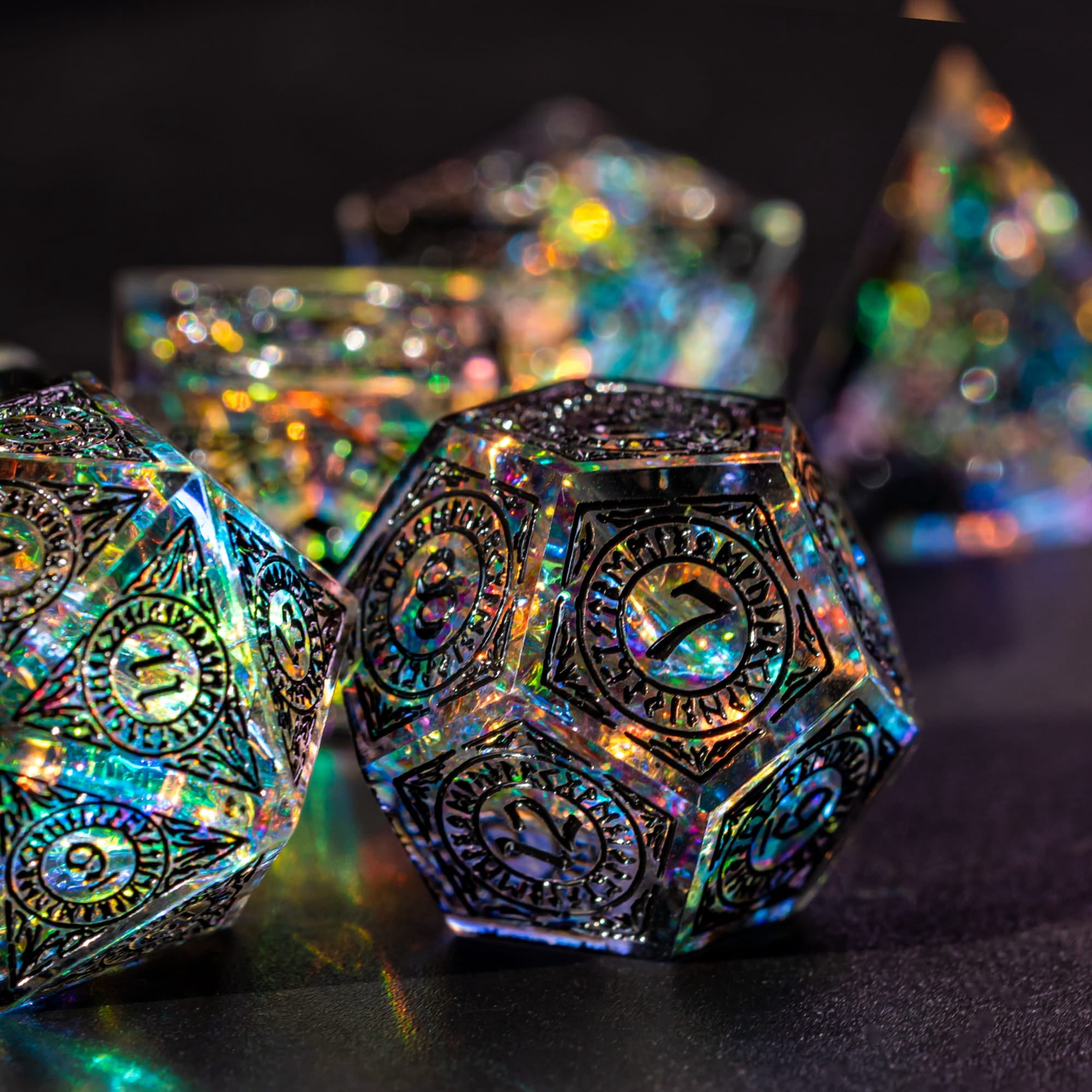Cusdie 7-Die Sharp Edges DND Dice, Handcrafted Polyhedral Dice Set, for Role Playing Game Dungeons and Dragons D&D Dice MTG Pathfinder