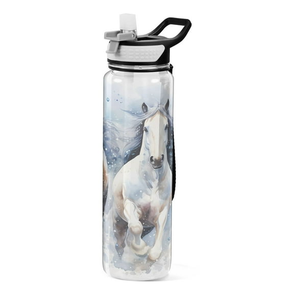 Horses 32oz Water Bottles with Straw Tritan Leakproof Sports Bottle BPA Free Clear for Fitness Gym Swimming Cycling