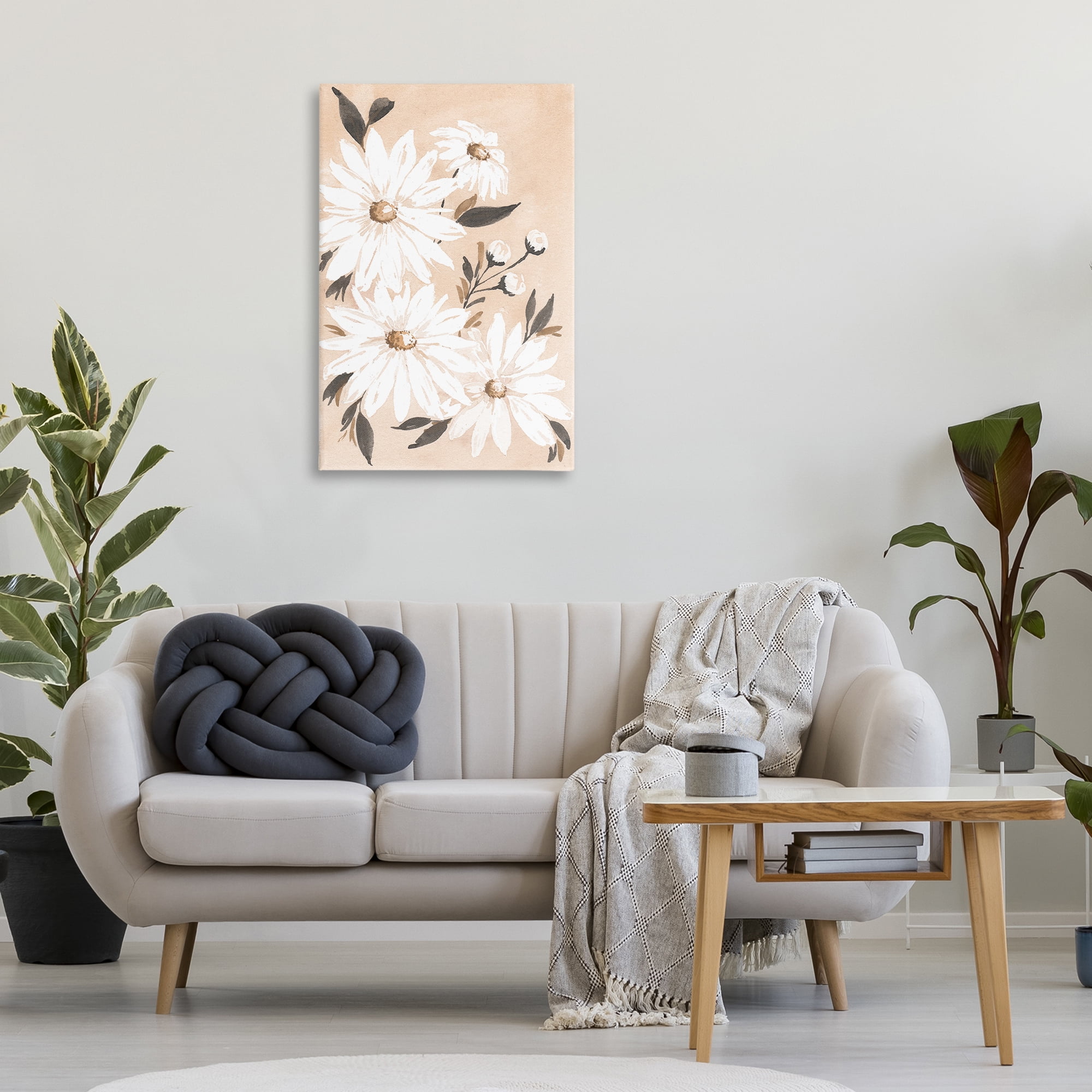 Stupell Industries Muted Neutral Daisies Botanical & Floral Painting Gallery Wrapped Canvas Art Print Wall Art, 24 x 36