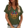 thumbnail image 1 of Xuyuer Mardi Gras V-Neck T-Shirt for Women Hearts Beads Carnival Tuesday Parade Loose Top short Sleeve Casual Tee Tshirts S-2XL Pattern T-Shirt - Casual Short-Sleeved Retro, 1 of 6