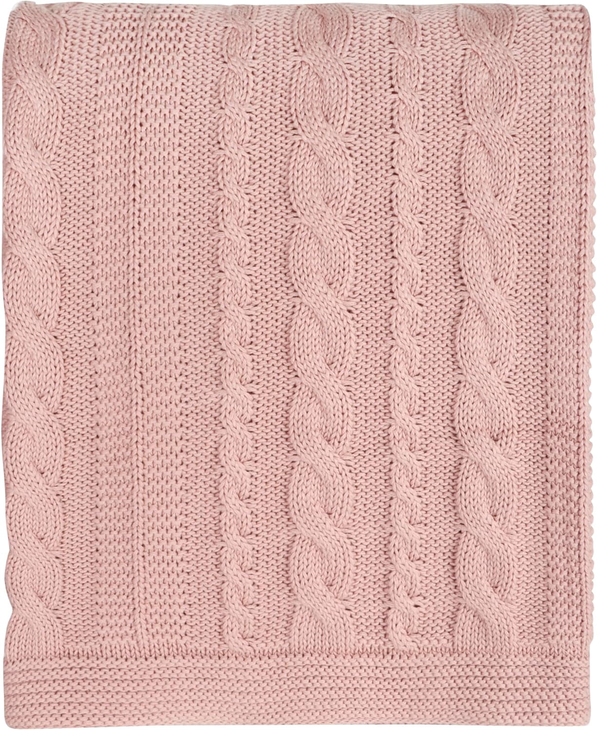 Delara Organic Cotton Throw Blanket 50x70 inches, GOTS Certified Cable Knitted Throws Blanket for Sofa Couch Bed, Baby Nursery, Lightweight Cozy Warm Decorative Blanket All Season Use