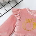 thumbnail image 5 of IBTOM CASTLE Infant Baby Girls Velvet Romper First Birthday Outfit Ruffles Long Sleeve Bodysuit Jumpsuit Christmas Fall Winter Clothes for Photo Shoot 12-18 Months Pink + Gold Pumpkin, 5 of 8