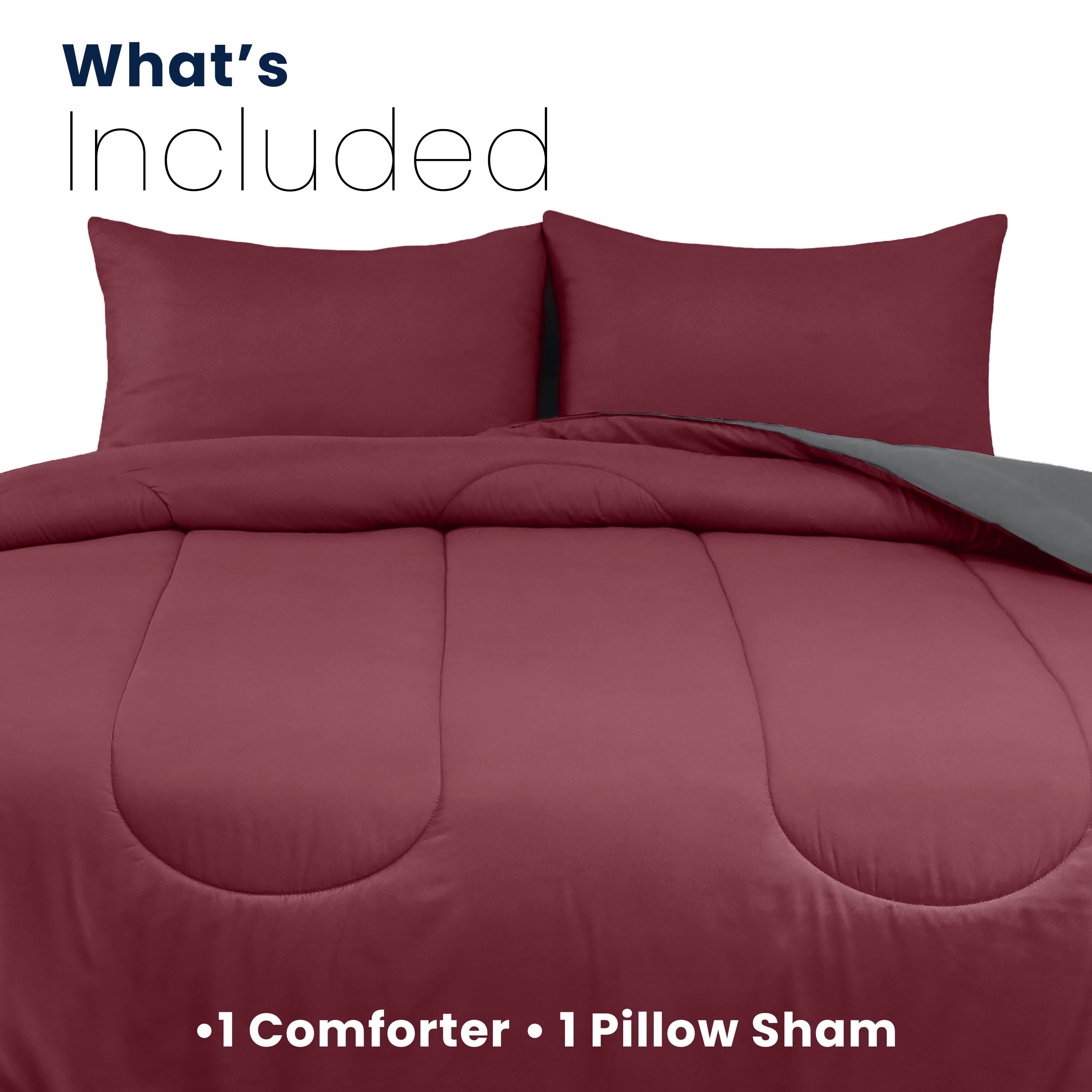 Martex 2-Piece Twin Reversible Comforter Set | Super Soft Lightweight | Burgundy/Grey