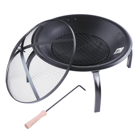 Ghp Black Metal 4 Feet Wood Charcoal 22 Round Fire Pit W Screen