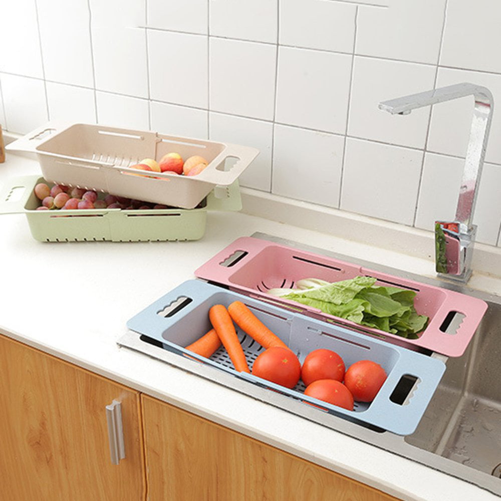 Details about   Multifunctional Sink Draining Rack Retractable Storage Box Vegetables Basket. 