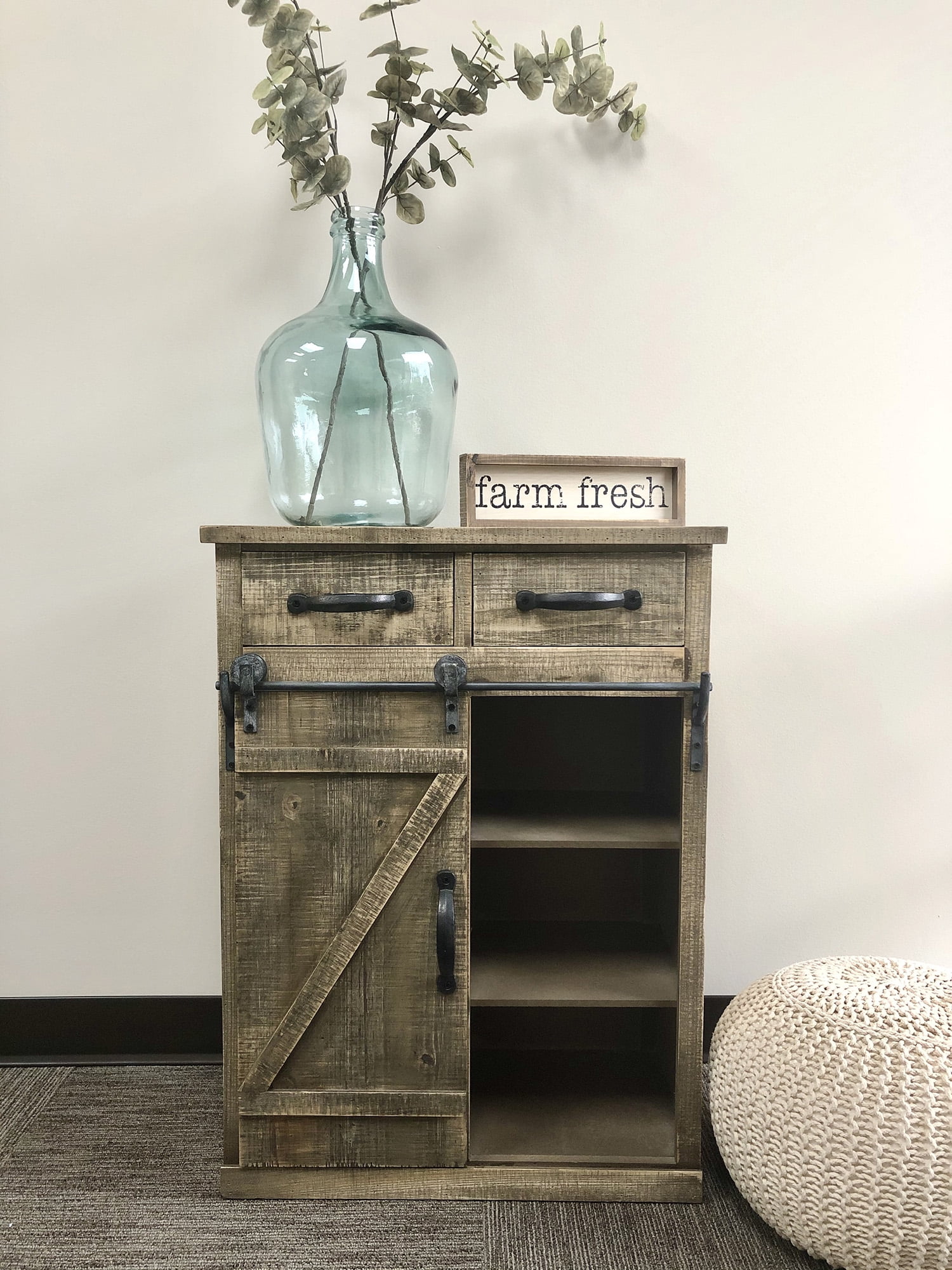 Wood Barn Door End Table,Brown