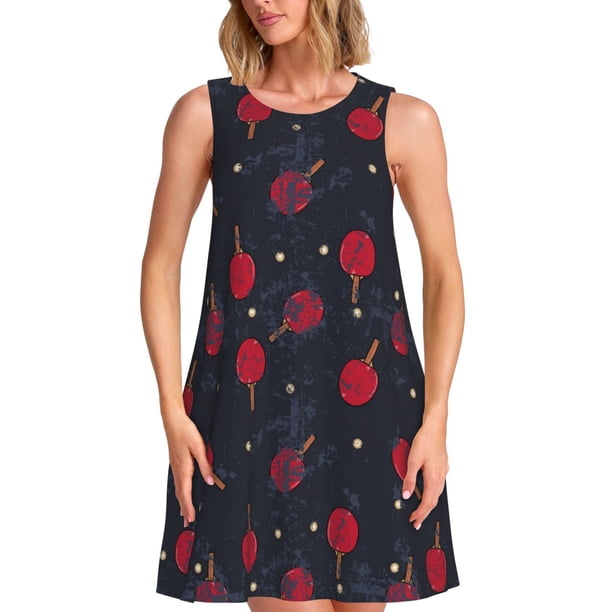 Fotbe Ping Pong Vestido de Verano sin Mangas para Mujer – Vestido Midi Línea A, Estilo Camiseta Floral, Vestido Playero Casual y Fluido