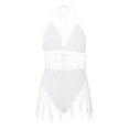 thumbnail image 5 of QUNYINEY Women's Bikini Swimsuits Two-Piece Triangle 2 Piece White High Waisted Swimwear Knit Tassel Swimsuit Sets, 5 of 7