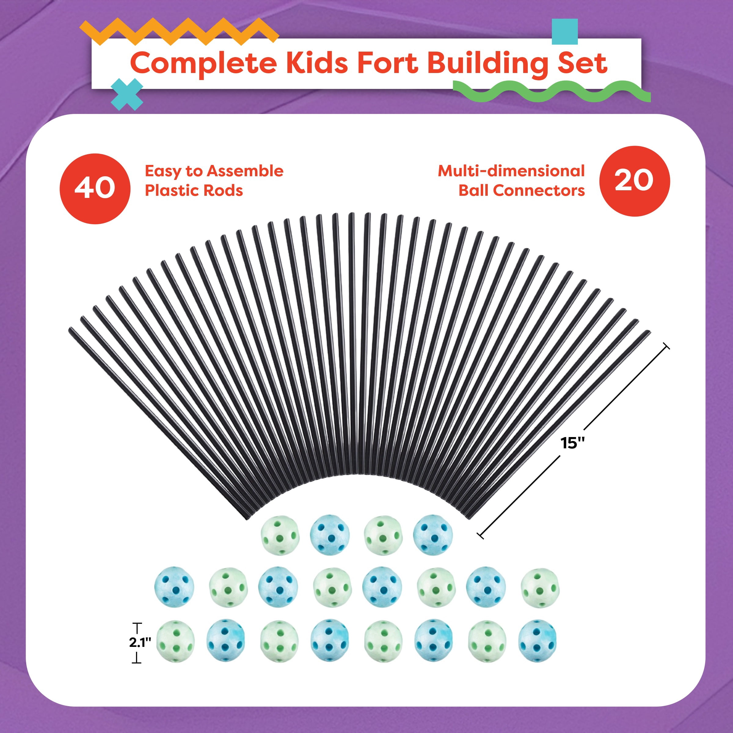 Fort Building Kit for Kids with 60-Pieces for Indoor and Outdoor Use by Hey! Play!